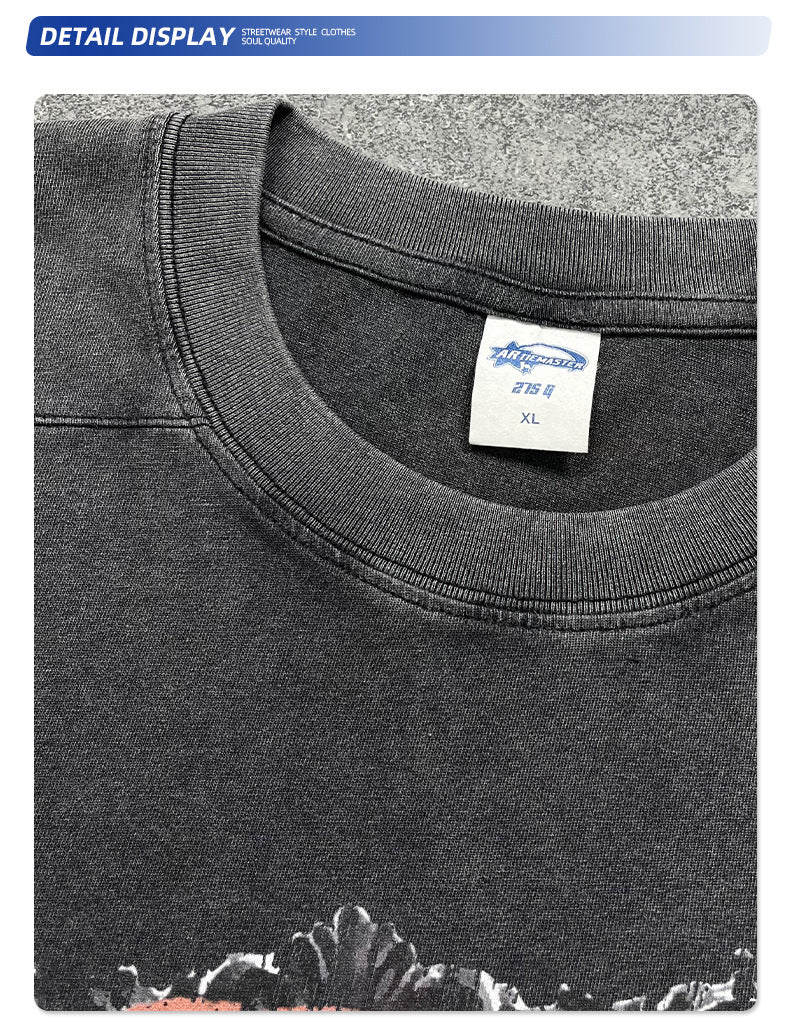 Wax Dye Washed Graphic Print Short Sleeve T-Shirt WN16253