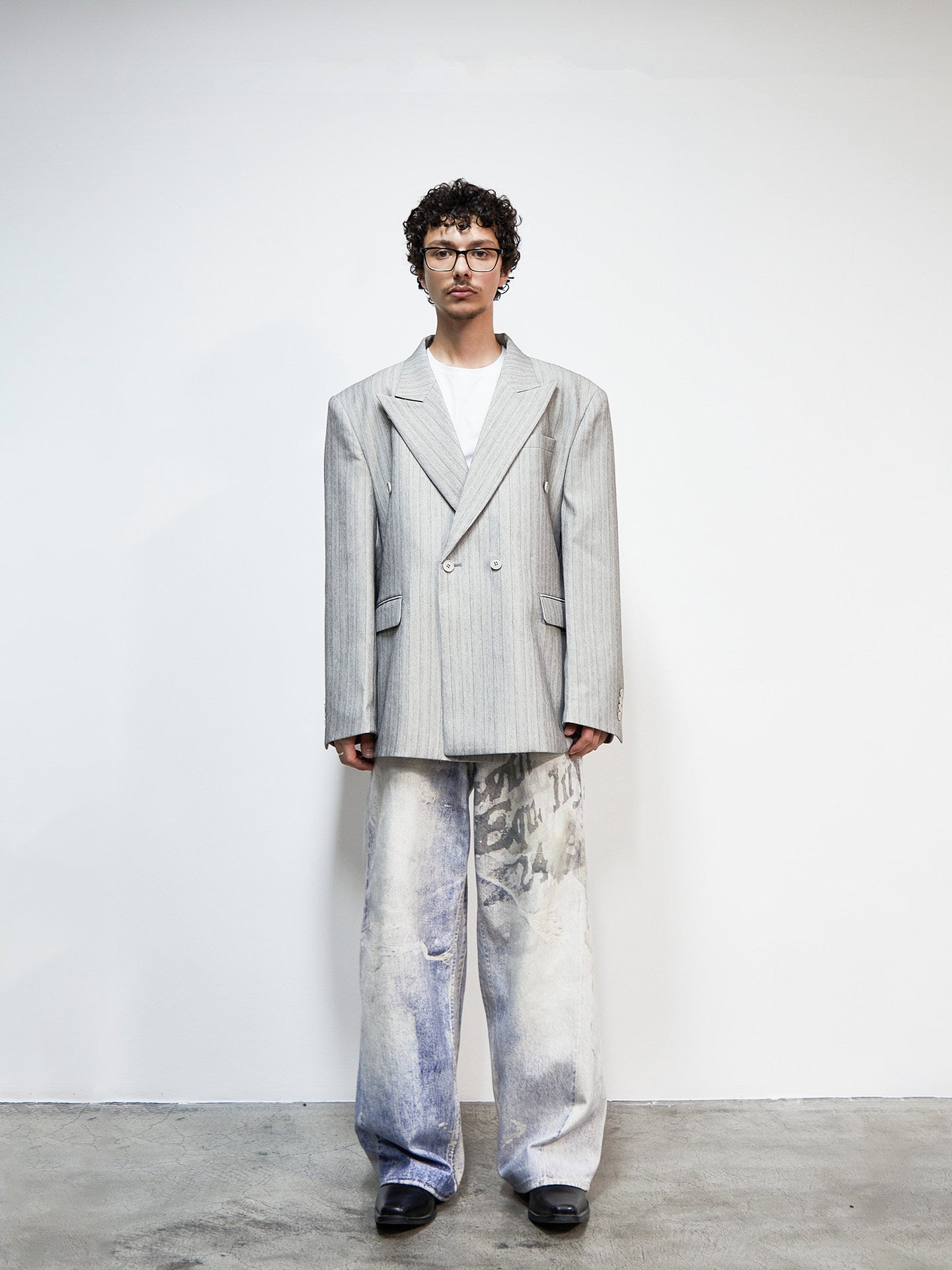 Pinstripe Deconstruct Shoulder-Pad Oversize Tailored Jacket WN22921