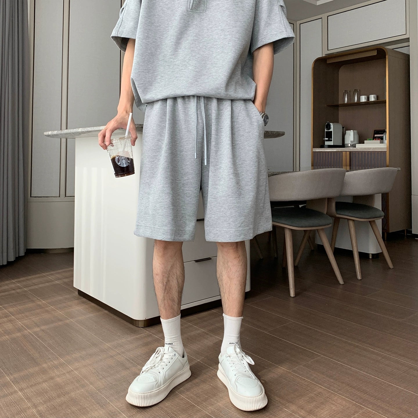 Sporty Short Sleeve Hooded T-Shirt & Short Pants Setup WN20449