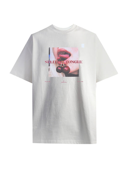 Lip Cherry Print Short Sleeve T-Shirt WN26642