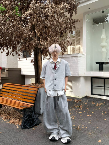 Hand-Beaded Short Sleeve Shirt & Wide Leg Sweatpants Setup WN19813