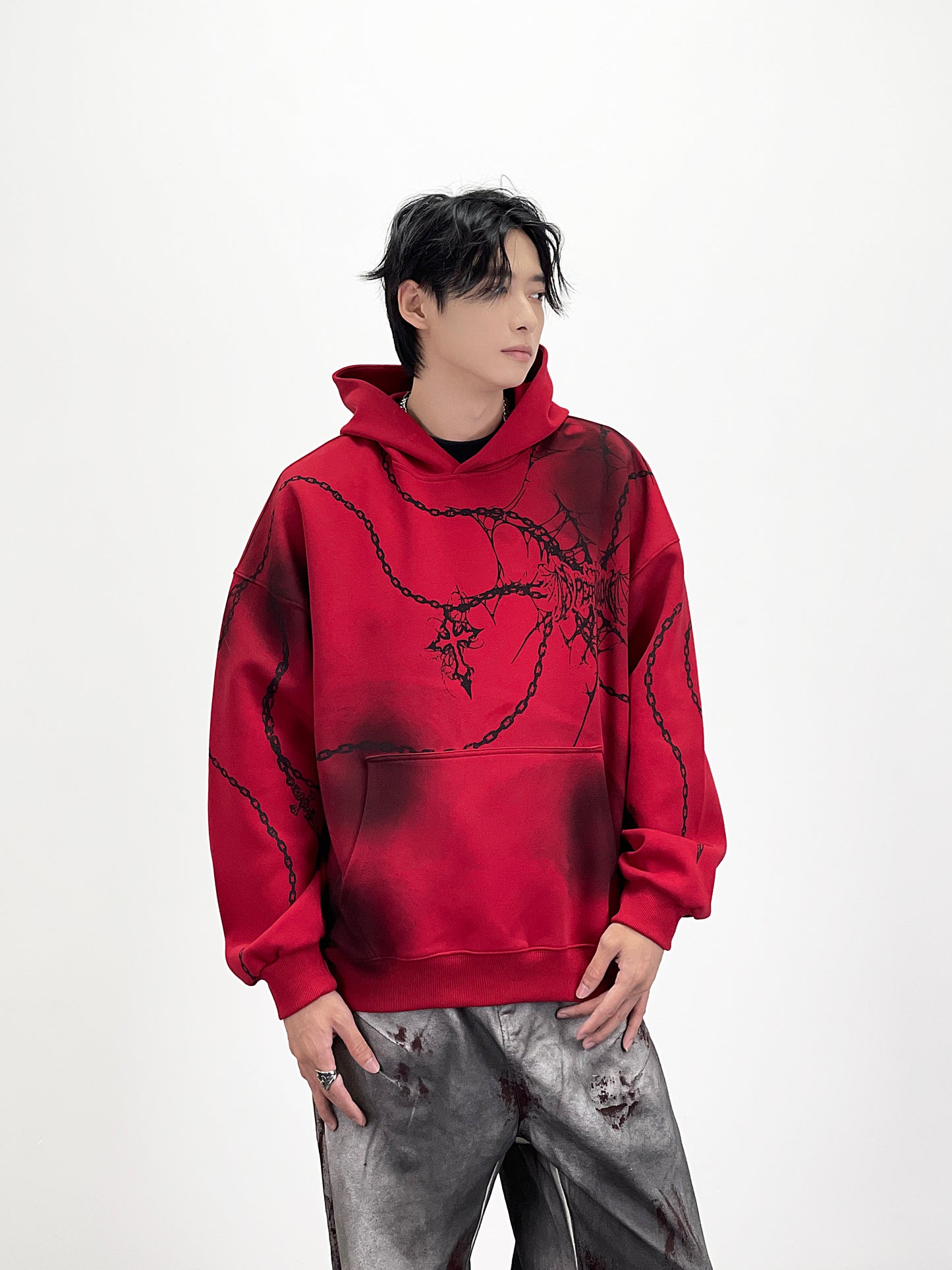 Subculture Cross Chain Print Tie-Dye Pullover Hoodie WN24256