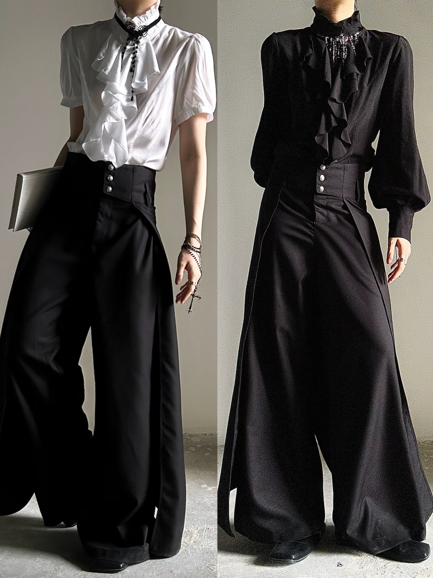 Button Detail Wide Leg Trousers WN23120