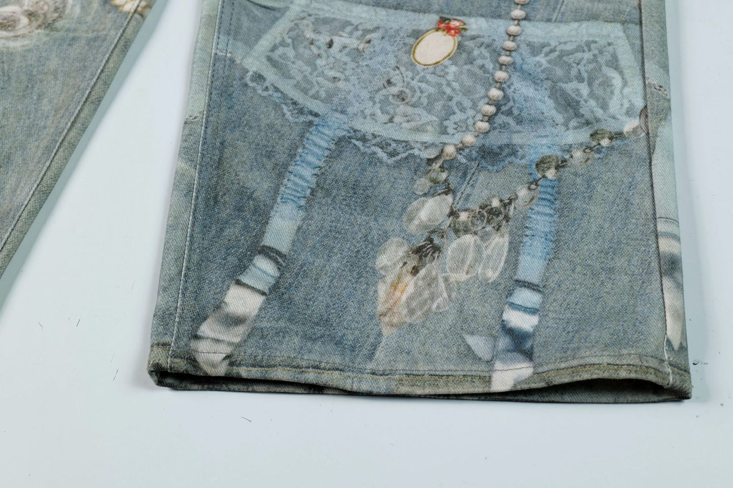 3D Print Washed Wide Leg Denim Jeans WN23038