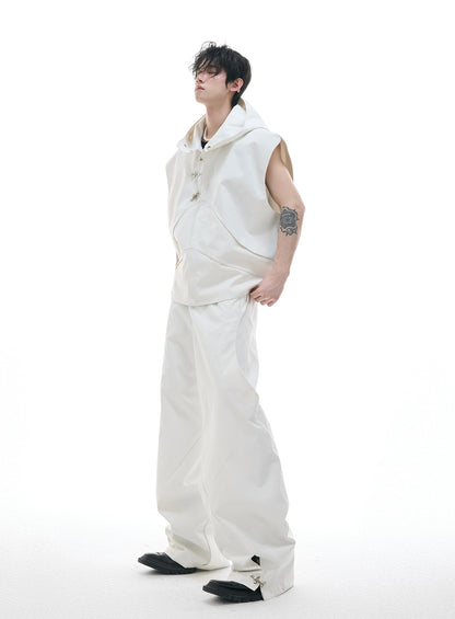 Metal Buckle Hooded Sleeveless Vest & Pants Setup WN18397