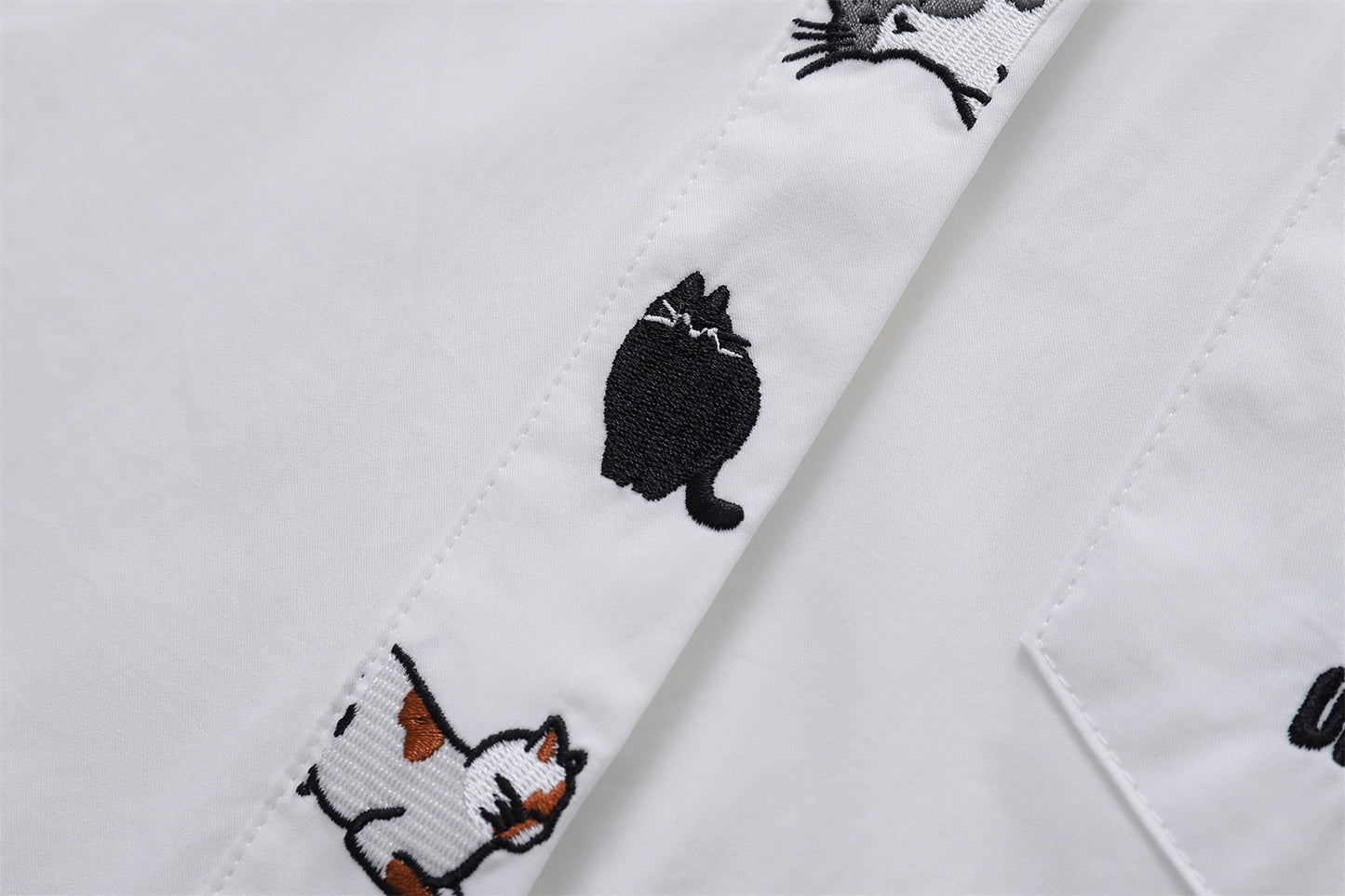 Cat Embroidery Oversize Short Sleeve Shirt WN26845
