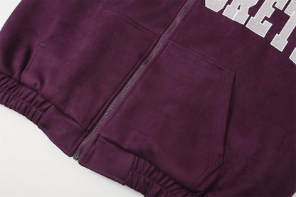 Color-Block Stand Neck Oversize Suede Jacket WN11121