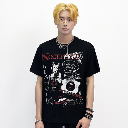 Subculture Dark Portrait Print Short Sleeve T-Shirt WN24255