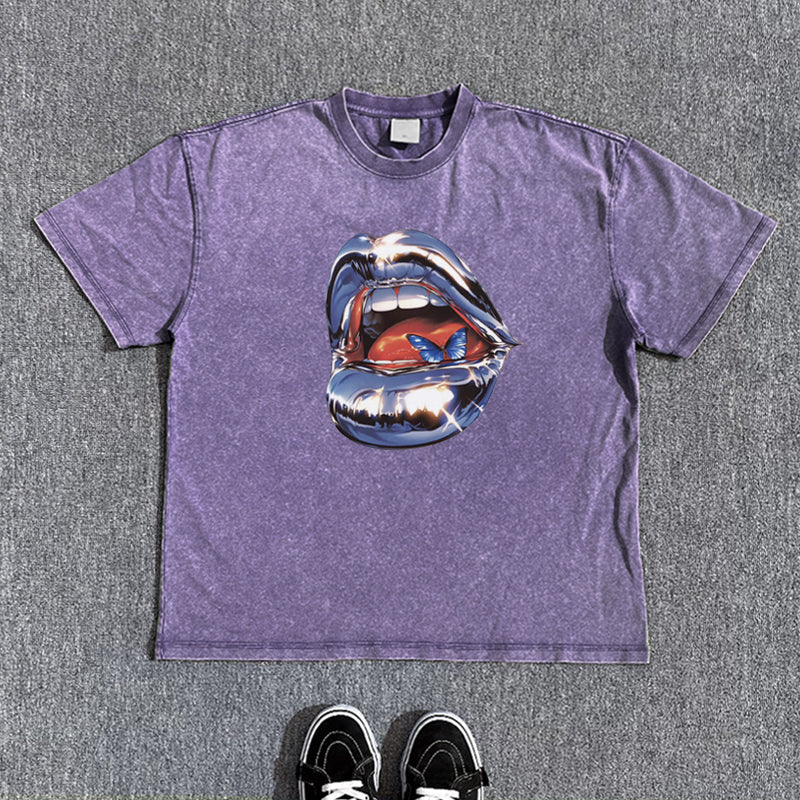 Washed Print Oversize Short Sleeve T-Shirt WN15822