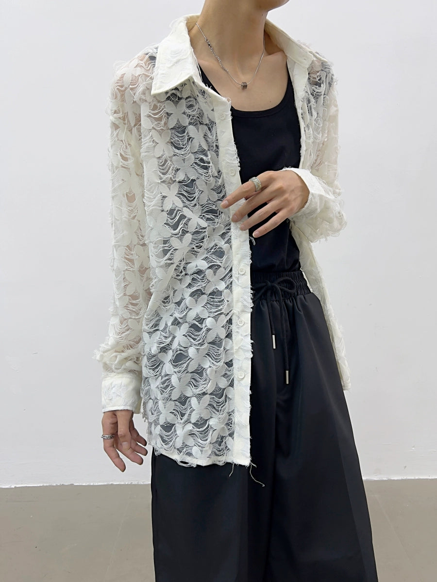 Lace Mesh Oversize Long Sleeve Shirt WN7371