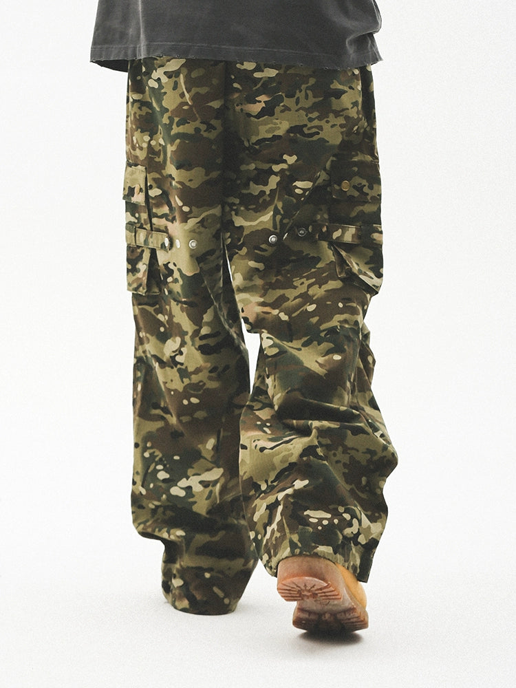 Camouflage patchwork Wide Leg Cargo Pants WN17750