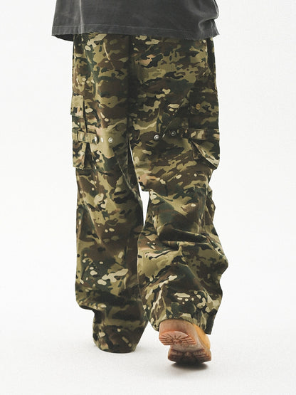 Camouflage patchwork Wide Leg Cargo Pants WN17750