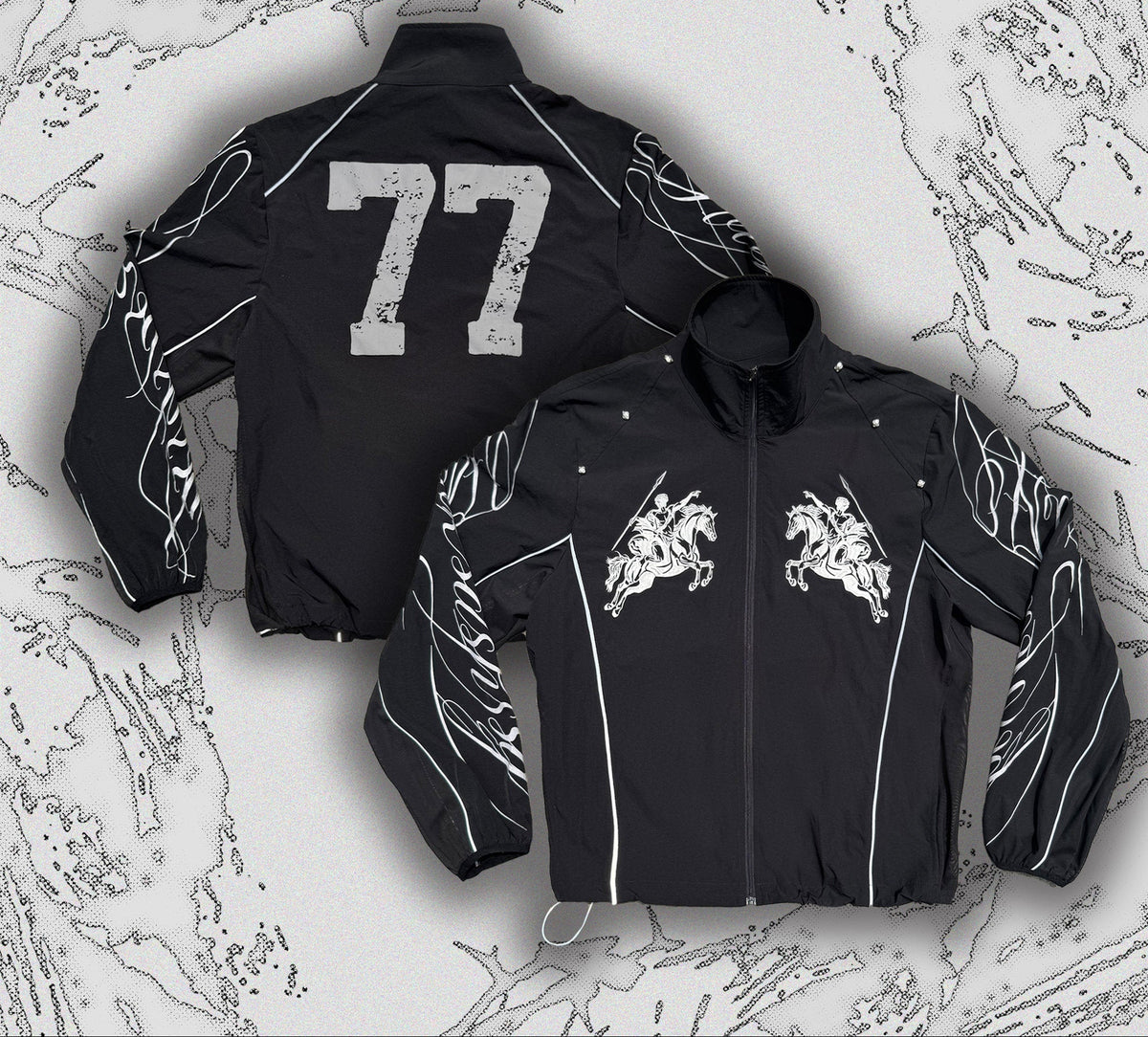 Raglan Horse Graphic Print Studs Detail Jacket WN27388