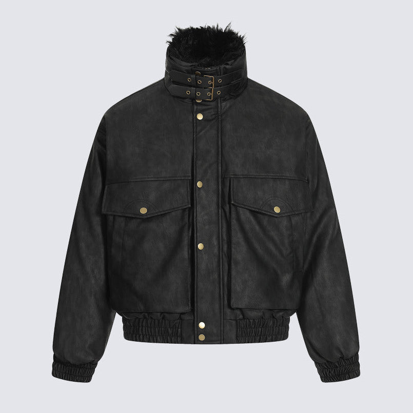 Fake Fur Collar Cropped Utility Jacket WN28023
