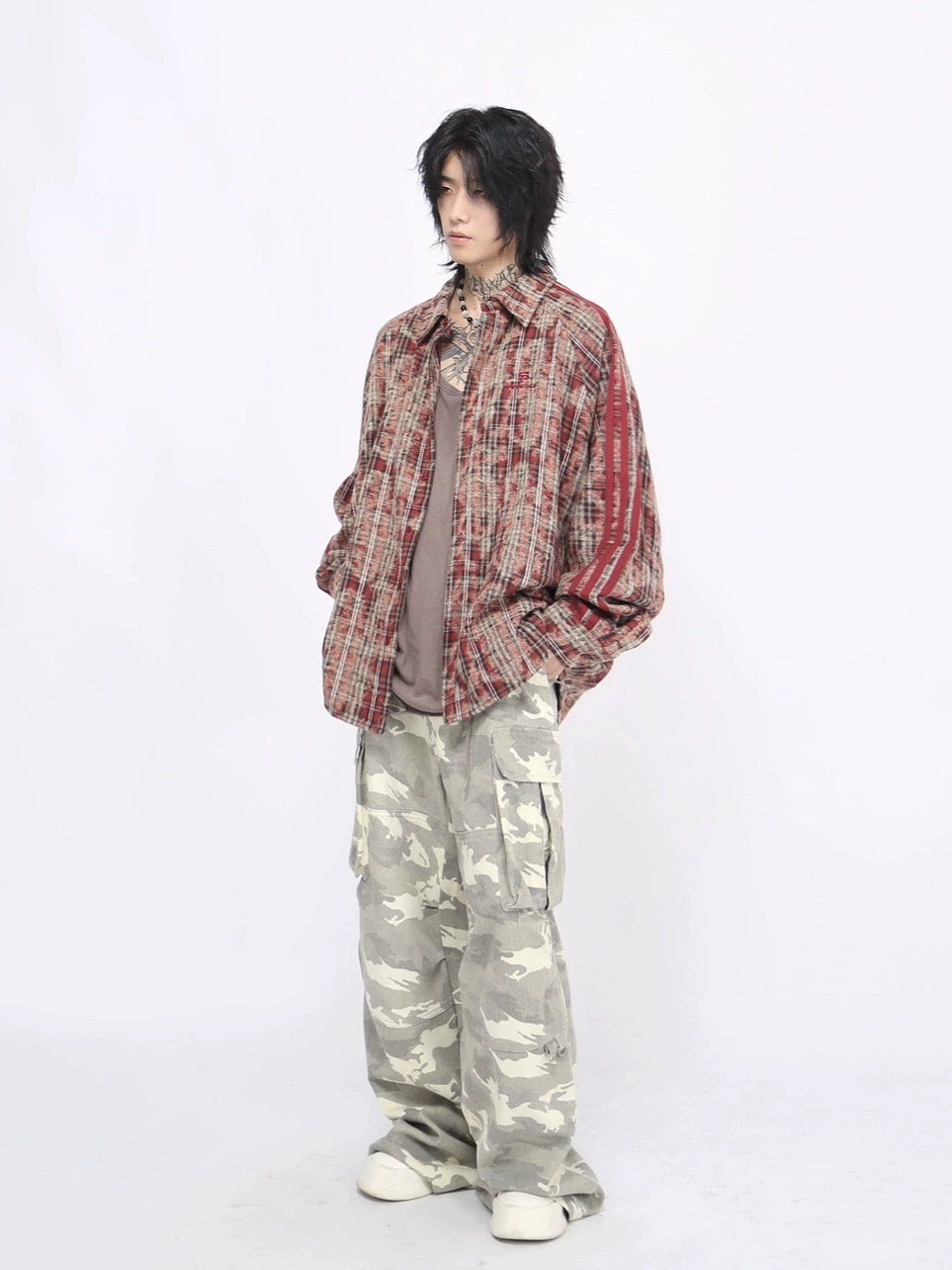 Oversize Plaid Long Sleeve Shirt WN8364