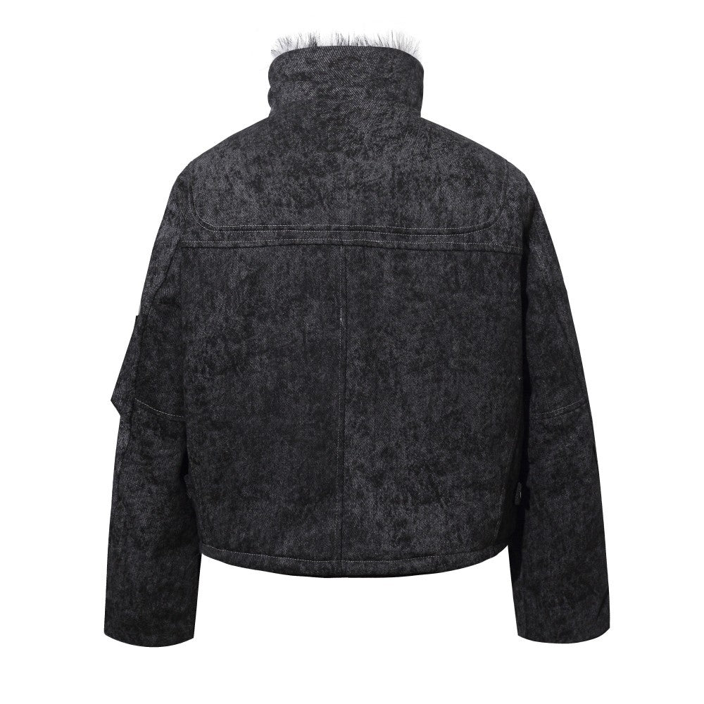 Cropped Fake Fur Collar Quilted Jacket WN28047