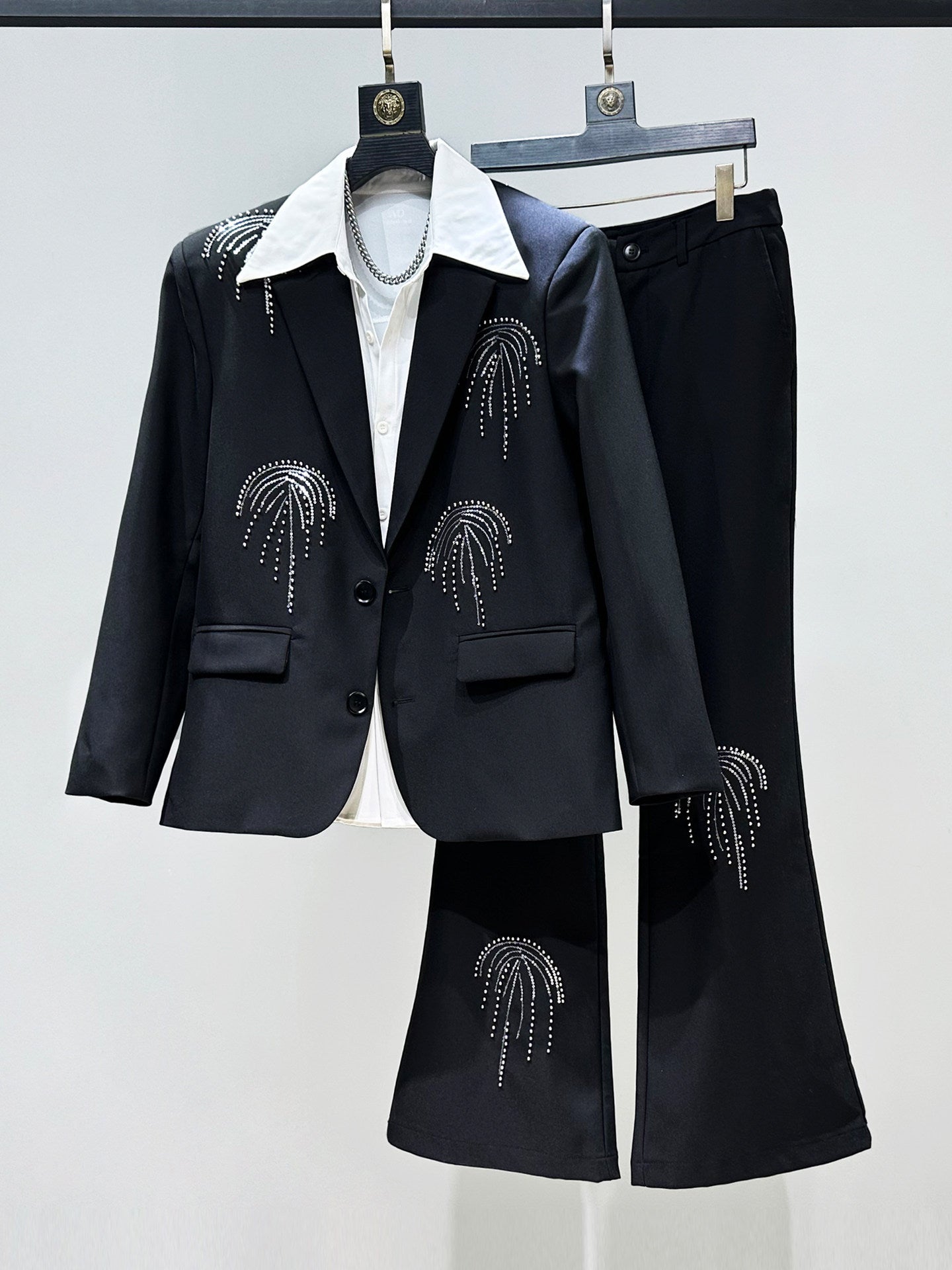 Sequin Embroidery Beaded Tailored Jacket & Flare Trousers Setup WN23906