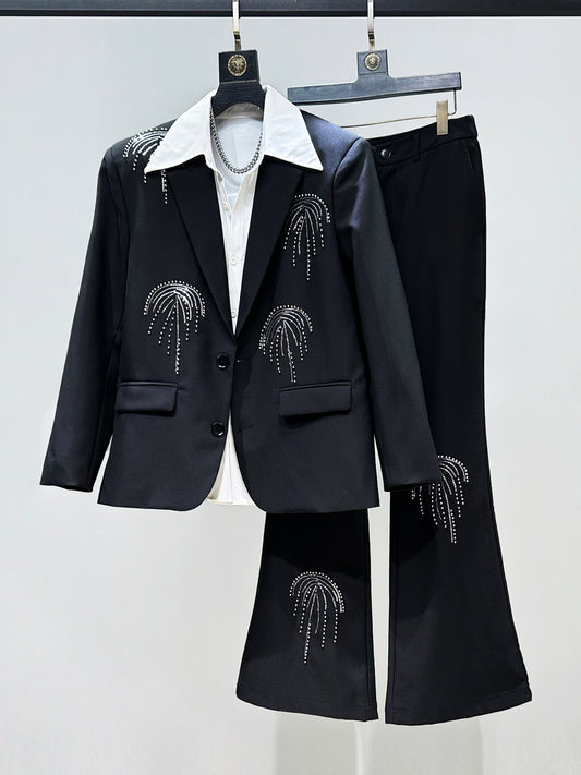 Sequin Embroidery Beaded Tailored Jacket & Flare Trousers Setup WN23906
