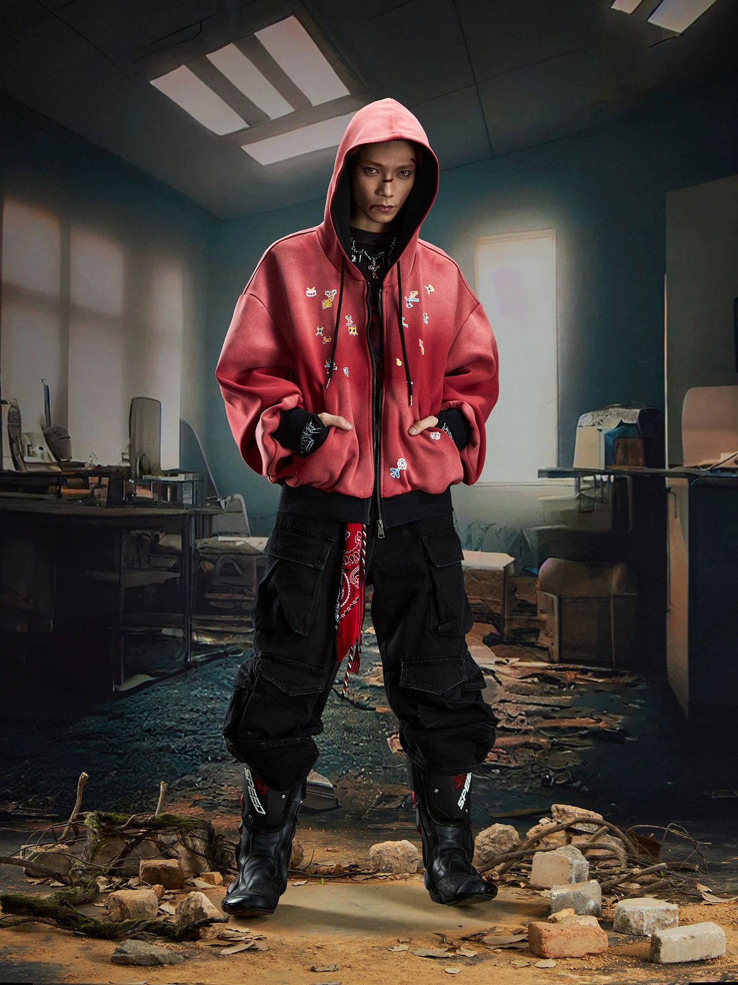 Washed Oversize Zipper Hoodie WN20580