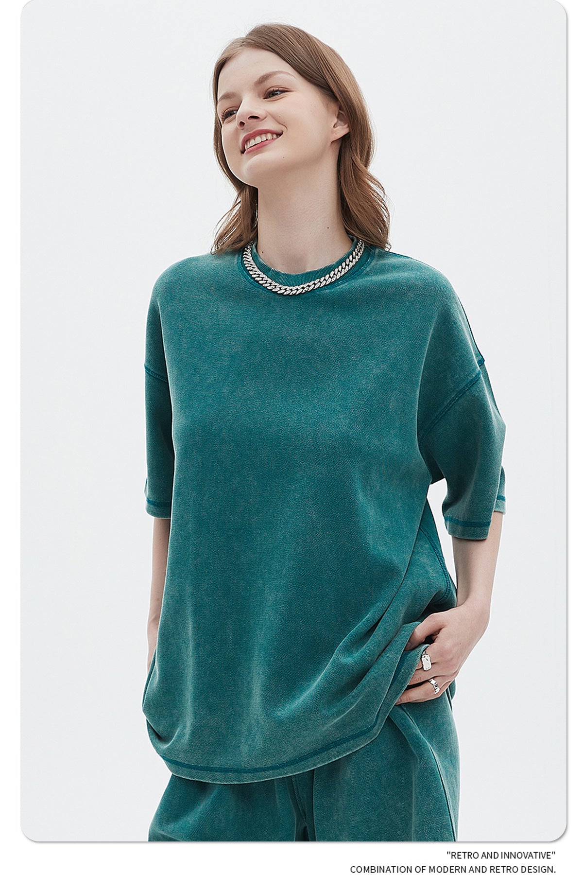 Oversize Washed Short-sleeve T-shirt & Washed Short Sweatpants Setup WN6612