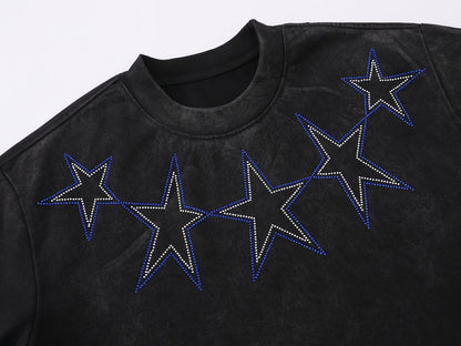 Star Rhinestone Dirty Dye Washed Short Sleeve T-Shirt WN25621