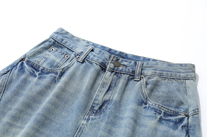 Washed Curved Denim Half Jeans WN25980