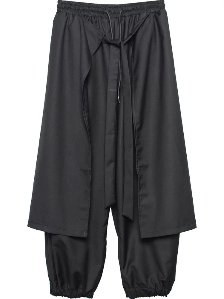 Fake Layered Ribbon Strap Cropped Wide Leg Pants WN22489