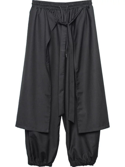 Fake Layered Ribbon Strap Cropped Wide Leg Pants WN22489