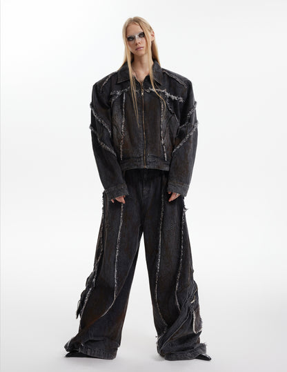 Deconstruction Shoulder-Pad Denim Jacket & Large Pocket Denim Jeans Setup WN21847