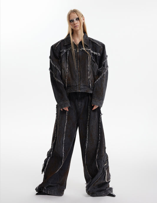 Deconstruction Shoulder-Pad Denim Jacket & Large Pocket Denim Jeans Setup WN21847