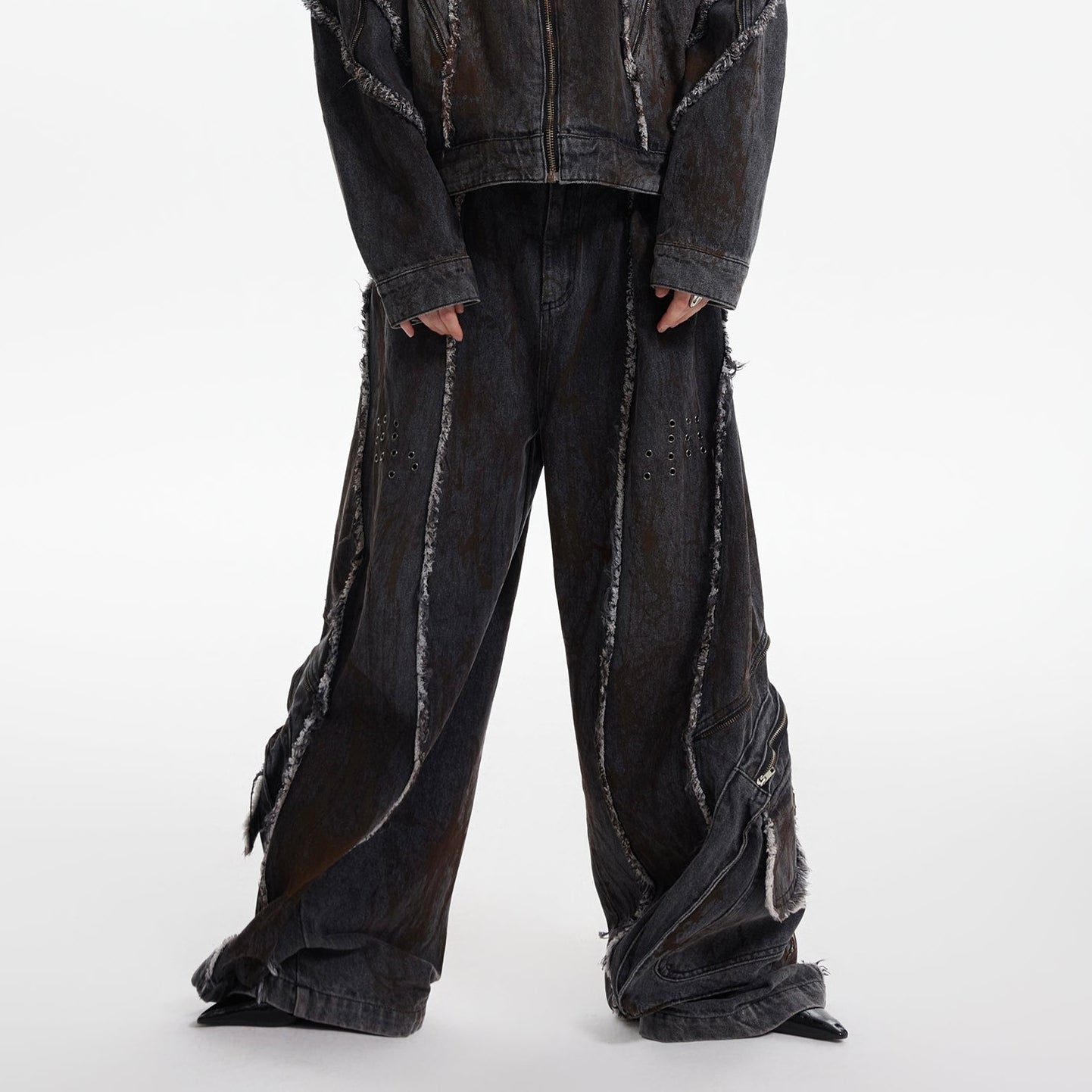 Deconstruction Shoulder-Pad Denim Jacket & Large Pocket Denim Jeans Setup WN21847