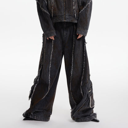 Deconstruction Shoulder-Pad Denim Jacket & Large Pocket Denim Jeans Setup WN21847