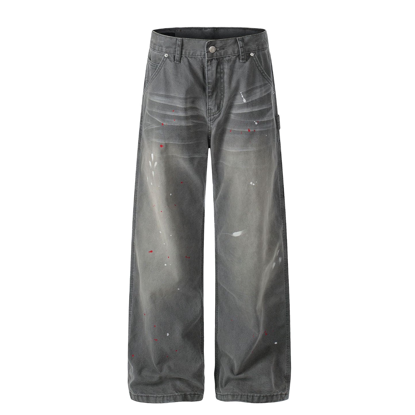 Whisker Ink Splash Curved Wide Leg Denim Jeans WN26157