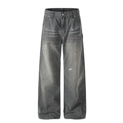 Whisker Ink Splash Curved Wide Leg Denim Jeans WN26157