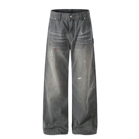 Whisker Ink Splash Curved Wide Leg Denim Jeans WN26157