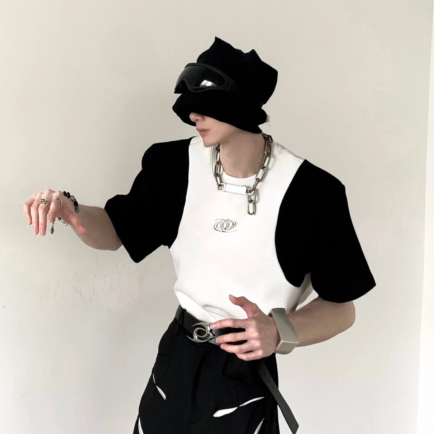 Colorblock Shoulder-pad Short Sleeve T-Shirt WN20349