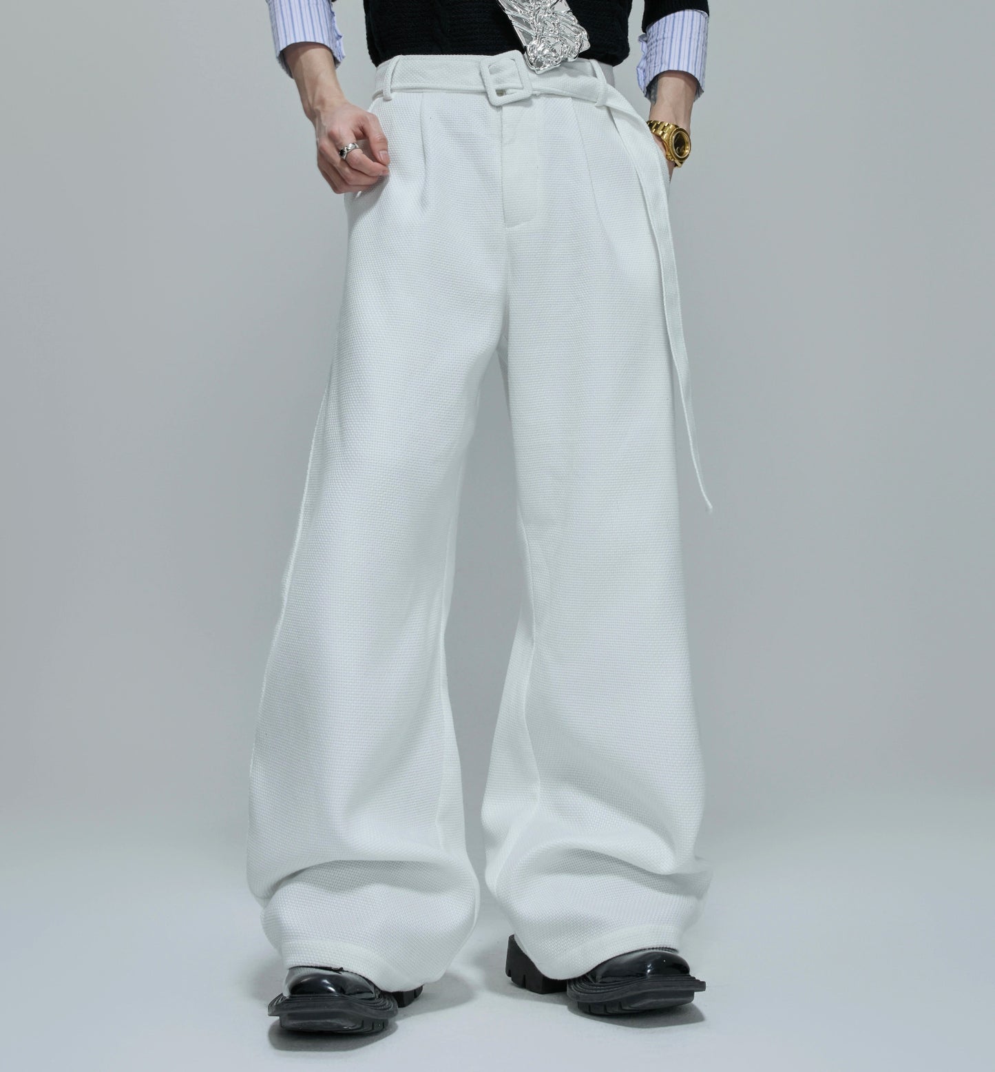 Waffle Textured Pearl Tailored Jacket & Trousers Setup WN21756