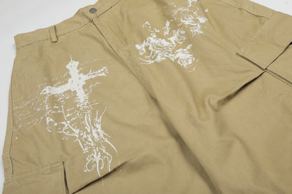 Washed Wide Leg Cargo Half Pants WN25647