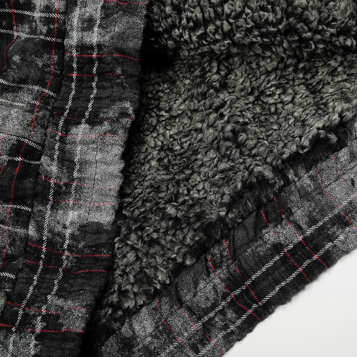 Fake Fur Collar Lamb Fleece Plaid Puffer Jacket WN21884