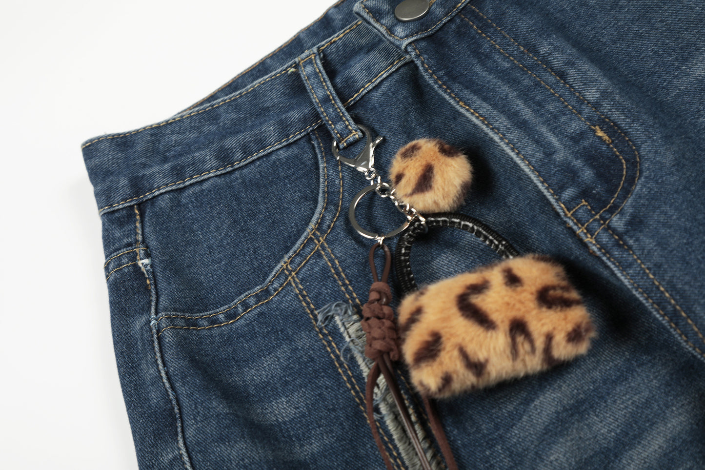 Leopard Print Cross Wide Leg Denim Jeans WN25579