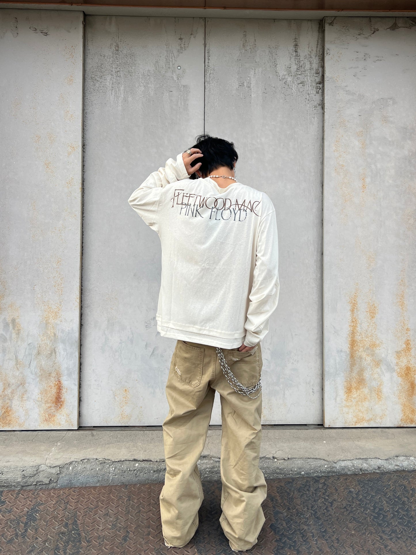 Fake Layered Curved Long Sleeve T-Shirt WN24096