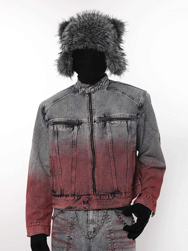 Gradient Design Denim Jacket & Zipper Design Denim Jeans Setup WN18608