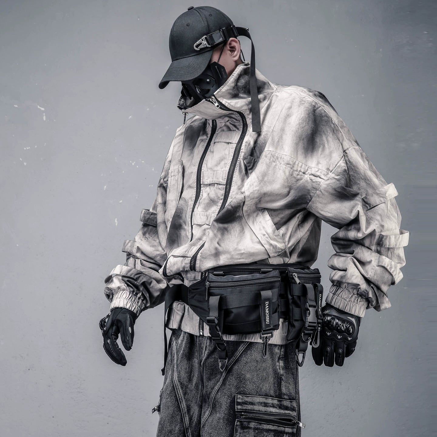 Tie-Dye Wash Double Zip High-Neck Oversize Jacket WN22371