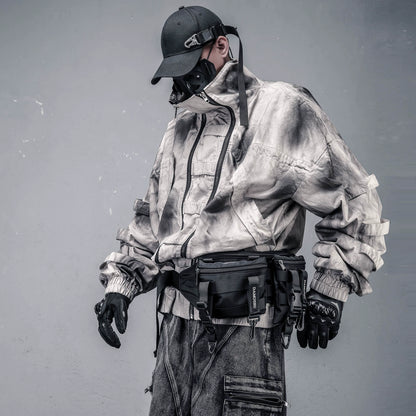 Tie-Dye Wash Double Zip High-Neck Oversize Jacket WN22371