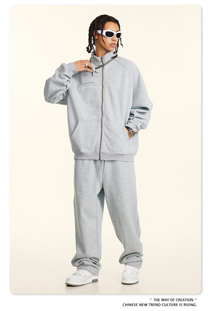 Heavyweight Fleece Lining Pullover Hoodie & Zipper Sweatshirt & Sweatpants Setup WN9937