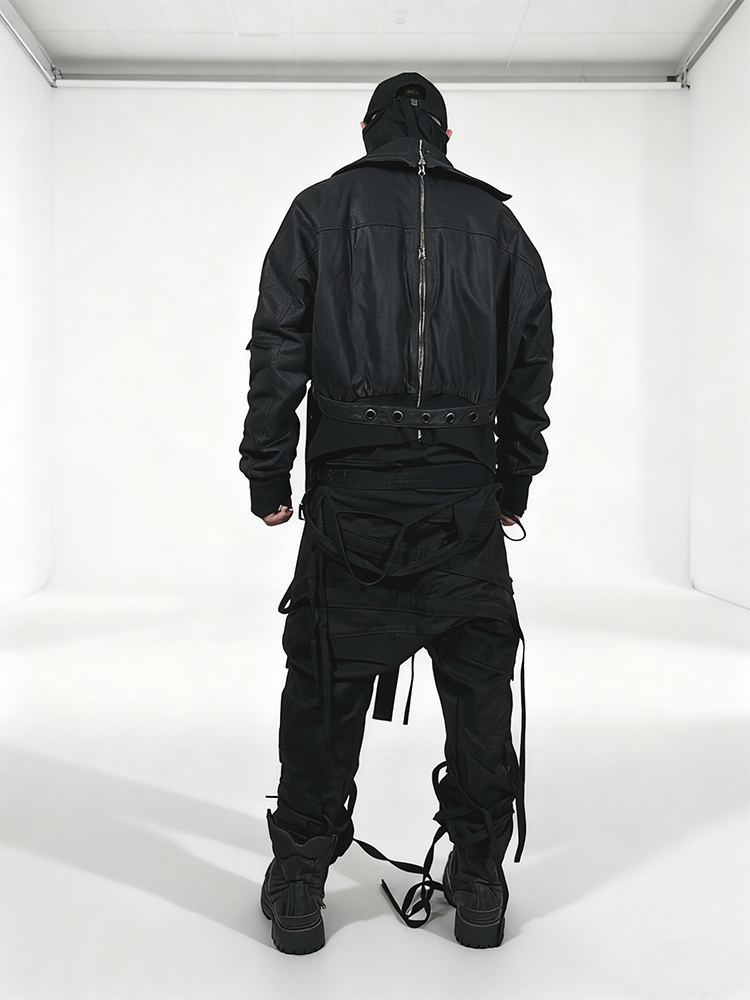 Asymmetric Zipper High-Neck Waxed Jacket WN22007