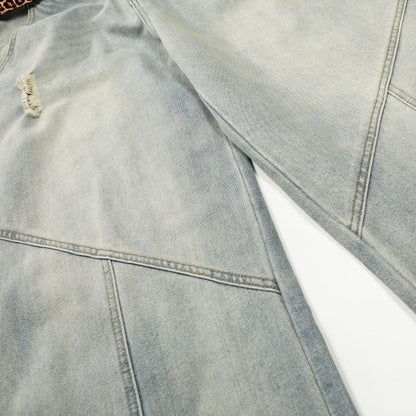 Washed Damage Panel Curved Denim Jeans WN25530