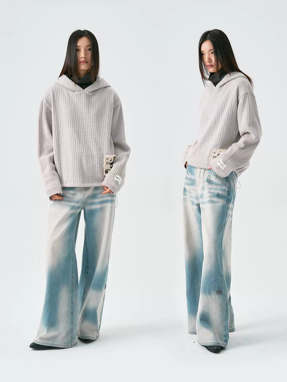 Jacquard Appliqué Hooded Knit Sweater WN19021