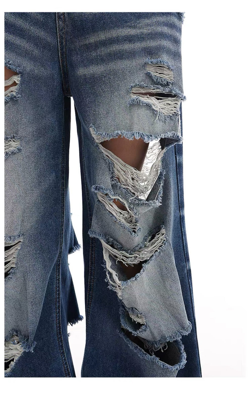 Damage Washed Wide Leg Denim Jeans WN27962