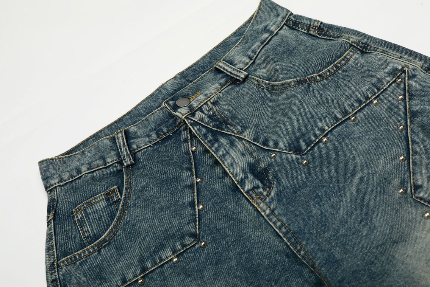 Star Patch Rivet Wide Leg Denim Jeans WN25585